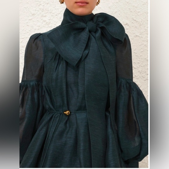 Zimmermann The Pavilion Tie Neck Mini Dress in Pine Fall 2024 Collection, - Picture 3 of 6